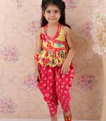 Floral Printed Top With Printed Dhoti Pants- Yellow & Red
