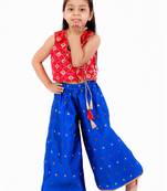 Angarkha Top With Self Design Palazzos- Red & Blue