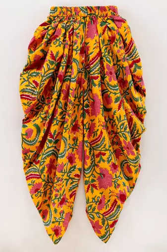 Chevron Design Top With Printed Dhoti Pants- Red & Yellow