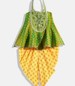 Halter Neck Printed Top With Printed Dhoti Pants- Green & Yellow