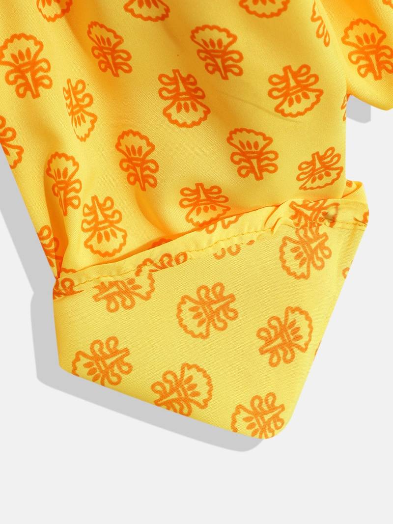 Halter Neck Printed Top With Printed Dhoti Pants- Green & Yellow