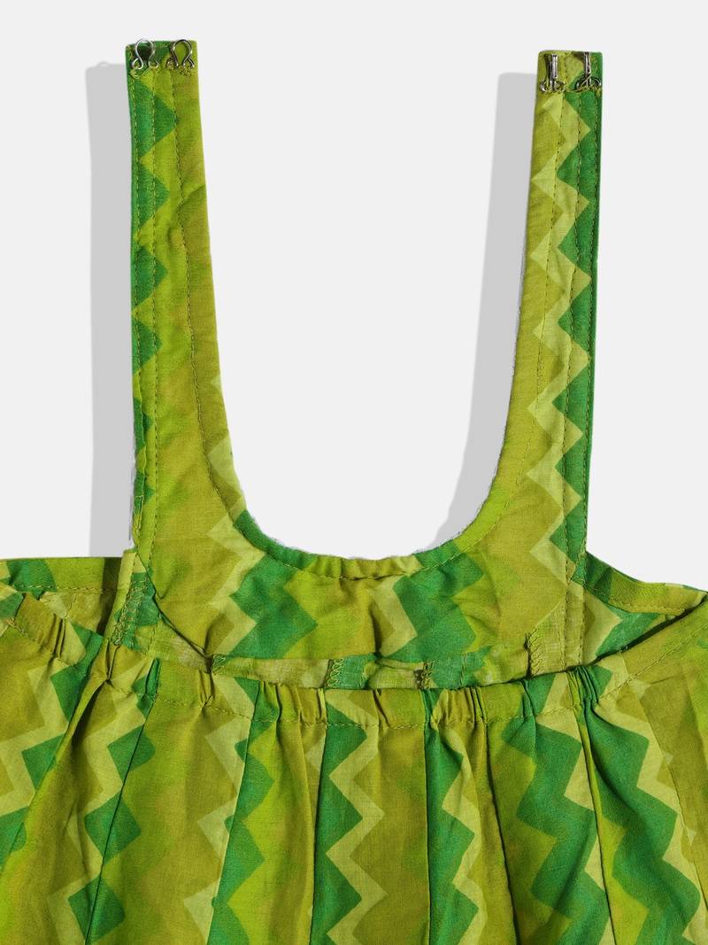 Halter Neck Printed Top With Printed Dhoti Pants- Green & Yellow
