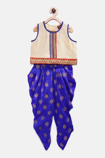 Printed Top & Dhoti Pants- Off White & Blue