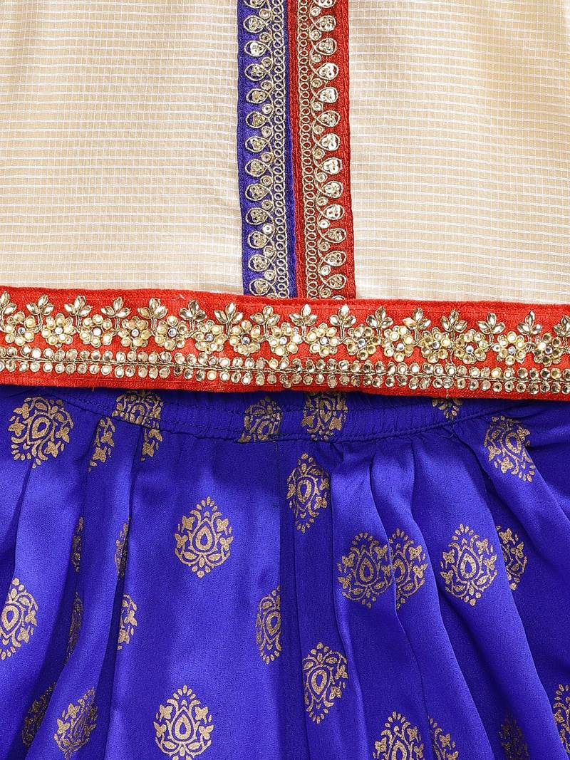 Printed Top & Dhoti Pants- Off White & Blue