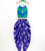 Printed Top With Printed Dhoti Pants- Green & Blue