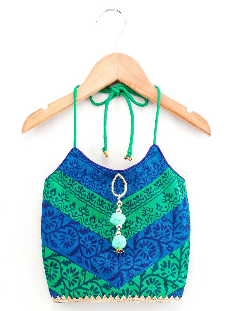 Printed Top With Printed Dhoti Pants- Green & Blue