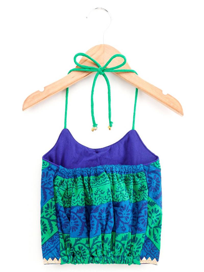 Printed Top With Printed Dhoti Pants- Green & Blue