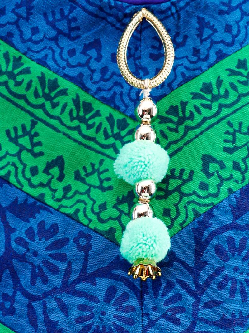 Printed Top With Printed Dhoti Pants- Green & Blue