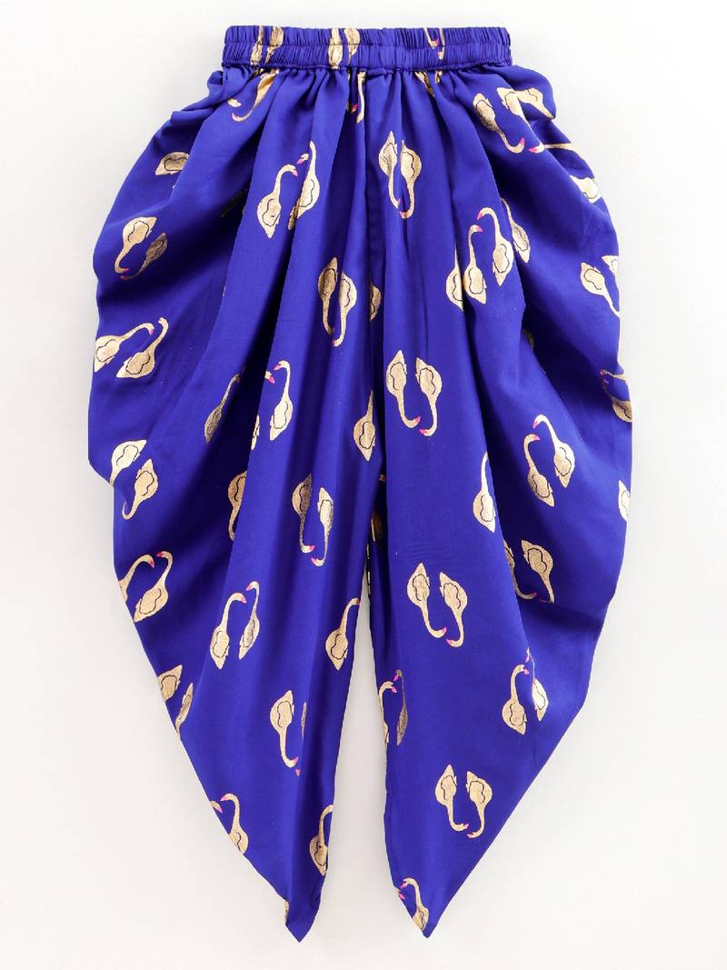 Printed Top With Printed Dhoti Pants- Green & Blue