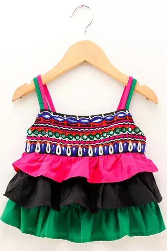 Ruffled Top With Printed Dhoti Pants- Black