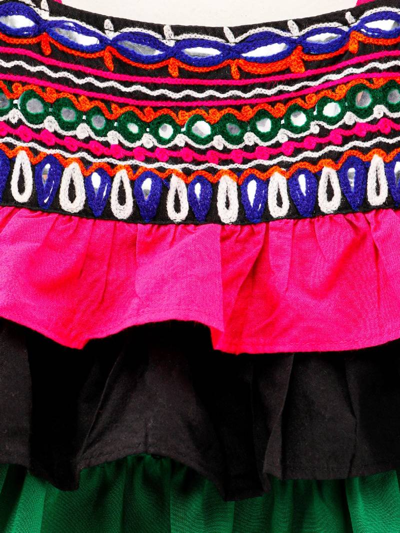 Ruffled Top With Printed Dhoti Pants- Black