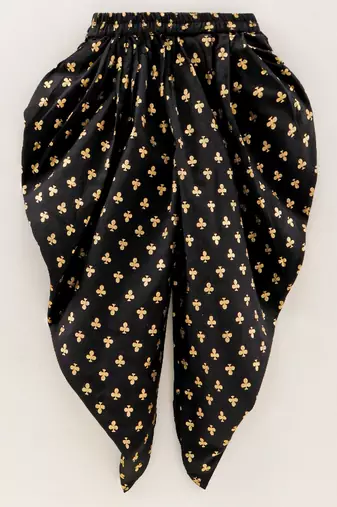 Ruffled Top With Printed Dhoti Pants- Black