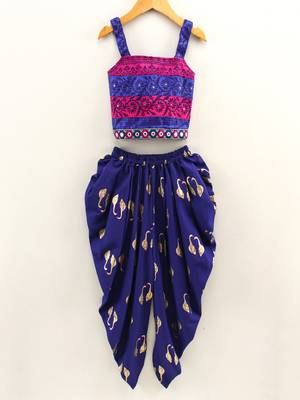 Top With Printed Dhoti Pants- Blue 1