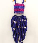 Top With Printed Dhoti Pants- Blue