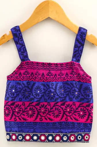 Top With Printed Dhoti Pants- Blue