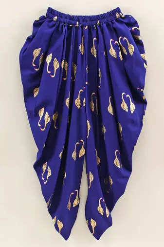 Top With Printed Dhoti Pants- Blue
