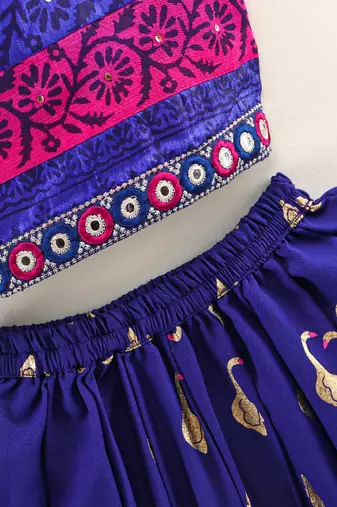 Top With Printed Dhoti Pants- Blue