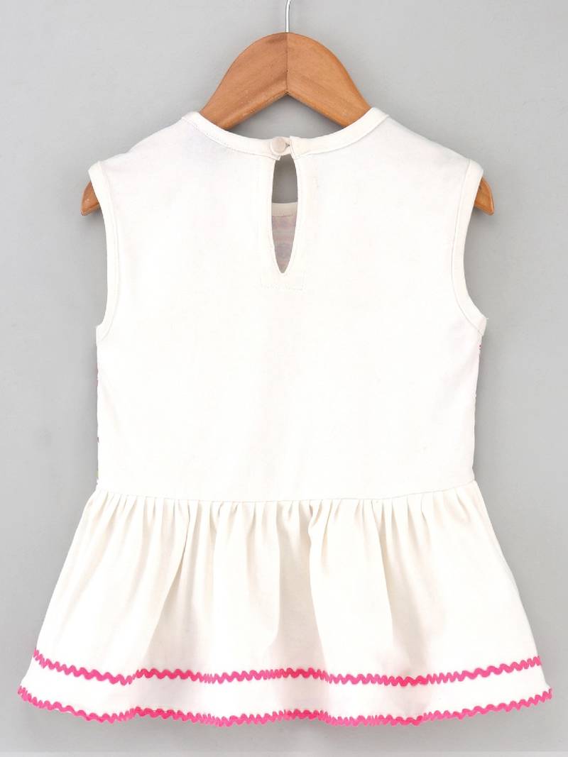 Cotton Printed Knit Top With Dhoti Pants- White & Pink