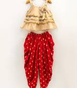 Printed Top With Printed Dhoti Pants- Cream & Red