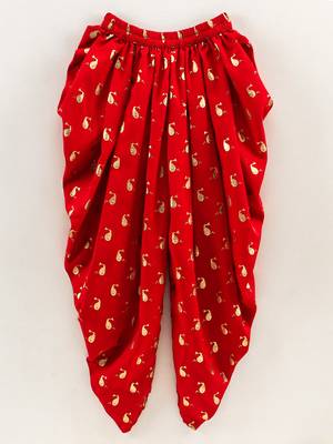 Printed Top With Printed Dhoti Pants- Cream & Red 4