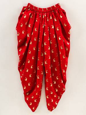 Printed Top With Printed Dhoti Pants- Cream & Red 5