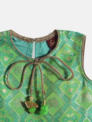 Self Design Peplum Top With Printed Dhoti Pants- Green & Pink 3