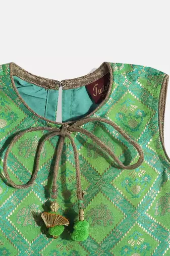 Self Design Peplum Top With Printed Dhoti Pants- Green & Pink