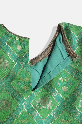 Self Design Peplum Top With Printed Dhoti Pants- Green & Pink