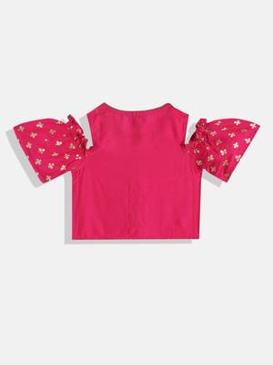 Cold Shoulder Printed Top With Printed Dhoti Pants- Pink & Green 2