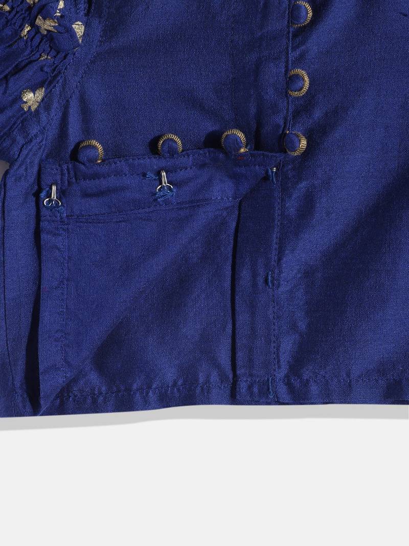 Cold Shoulder Printed Choli With Printed Ghagra- Blue & Red