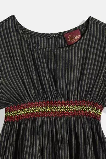 Striped Top With Printed Ghagra- Black & Red