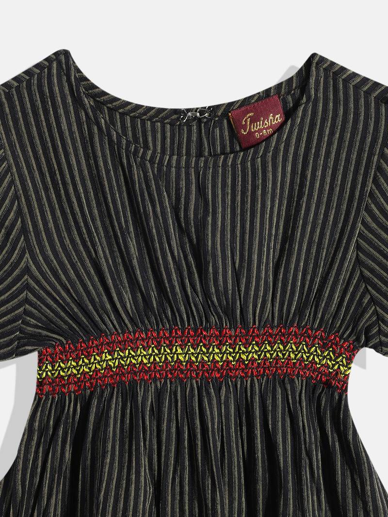 Striped Top With Printed Ghagra- Black & Red