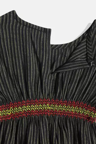 Striped Top With Printed Ghagra- Black & Red