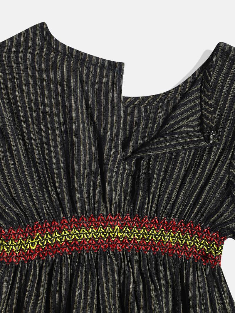 Striped Top With Printed Ghagra- Black & Red