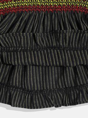 Striped Top With Printed Ghagra- Black & Red 5