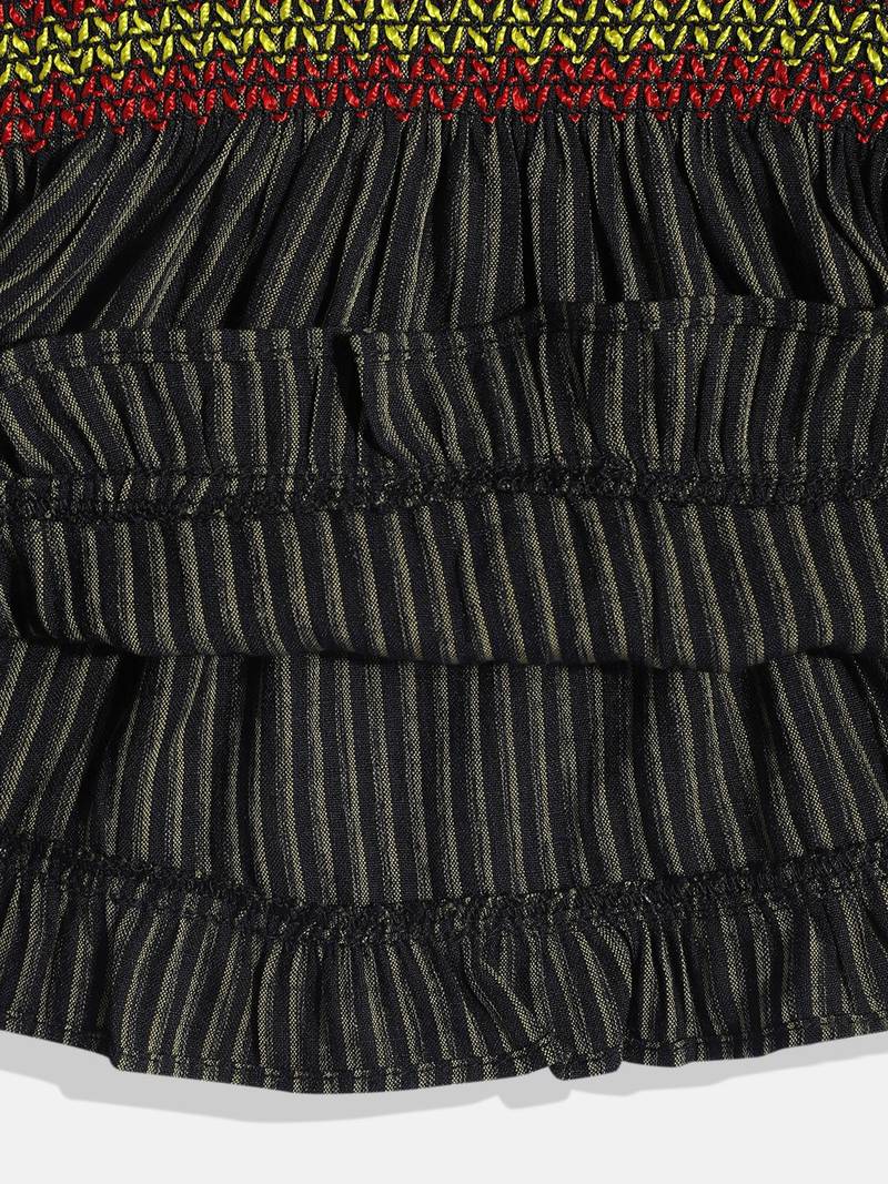 Striped Top With Printed Ghagra- Black & Red