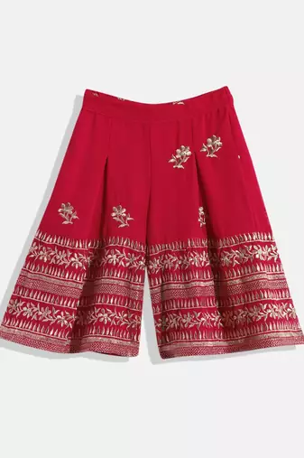 Floral Embroidered Top With  Coordinating Sharara-  Red
