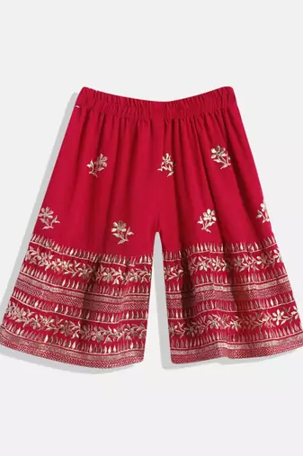 Floral Embroidered Top With  Coordinating Sharara-  Red
