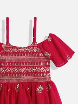 Floral Embroidered Top With  Coordinating Sharara-  Red 5