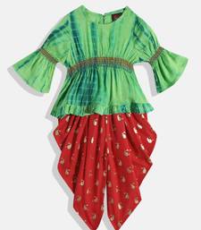 Printed Top With Printed Dhoti Pants- Green & Red