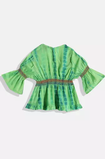 Printed Top With Printed Dhoti Pants- Green & Red