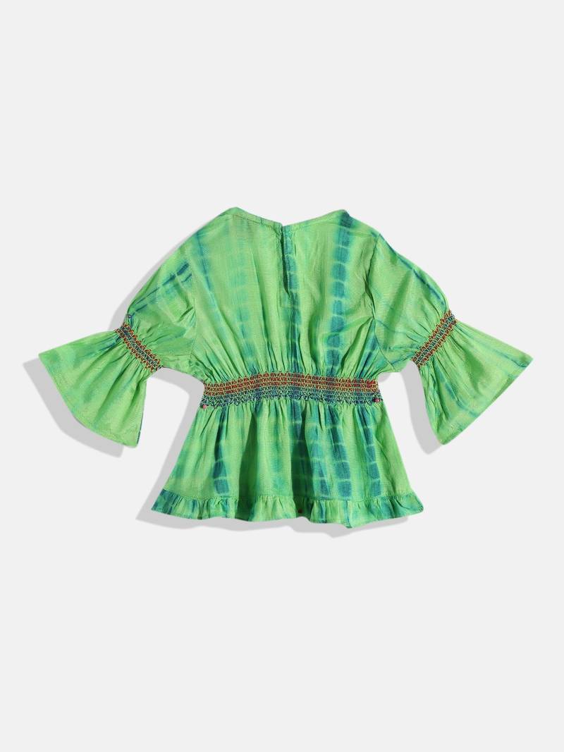 Printed Top With Printed Dhoti Pants- Green & Red