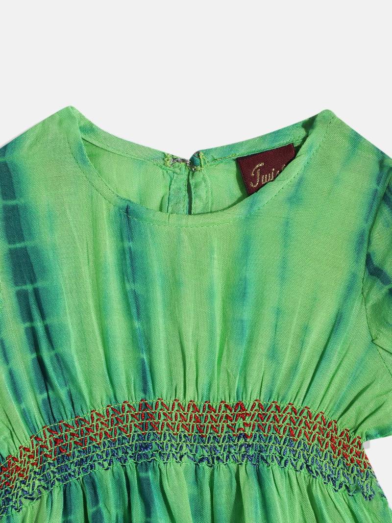 Printed Top With Printed Dhoti Pants- Green & Red