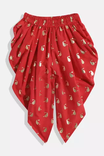 Printed Top With Printed Dhoti Pants- Green & Red