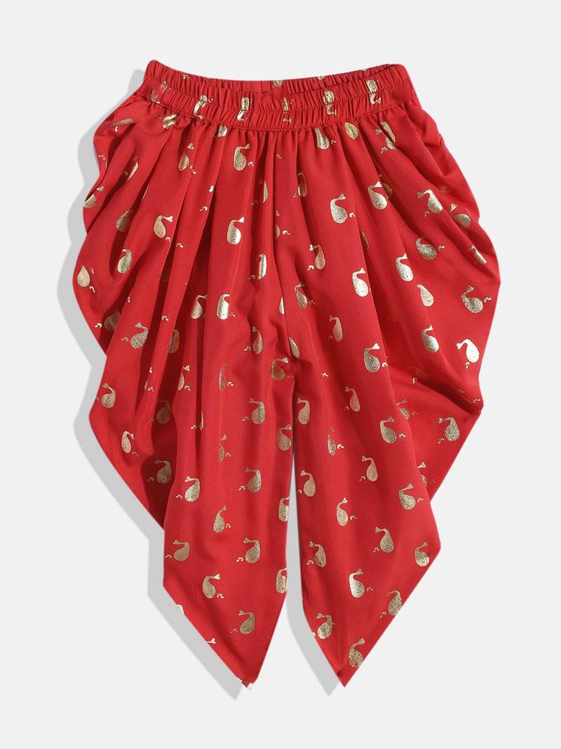 Printed Top With Printed Dhoti Pants- Green & Red