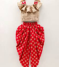 Self Design Top With Printed Dhoti Pants- Beige & Red