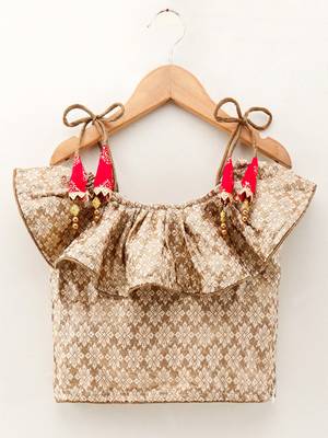 Self Design Top With Printed Dhoti Pants- Beige & Red 2