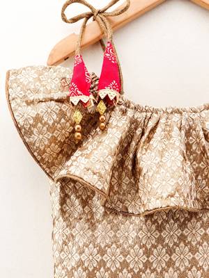 Self Design Top With Printed Dhoti Pants- Beige & Red 4