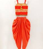 Printed Flutter Sleeves Top With Printed Dhoti Pants- Orange