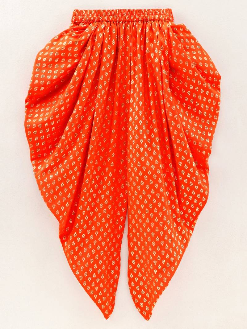 Printed Flutter Sleeves Top With Printed Dhoti Pants- Orange